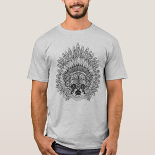 Raccoon In Feathered War Bonnet Doodle T-Shirt