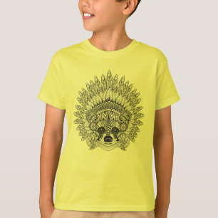 Raccoon In Feathered War Bonnet Doodle T-Shirt