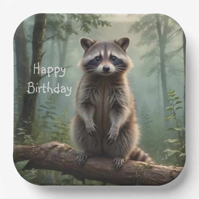 Raccoon in Forest Paper Plates (Front)