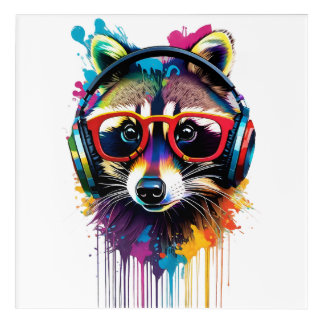 Raccoon in headphones and glasses acrylic print