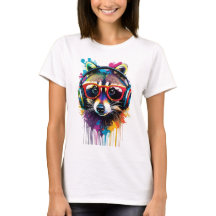 Raccoon in headphones and glasses