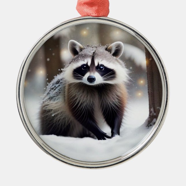 Raccoon In Magical Forest Metal Ornament (Front)