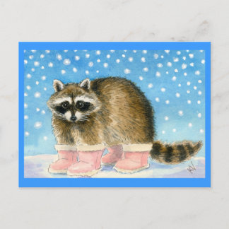 Raccoon in pink boots postcard