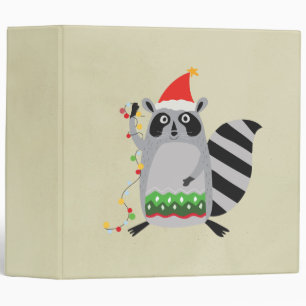 Raccoon In Santa Hat Tangled Up In Xmas Lights 3 Ring Binder