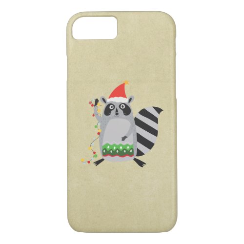 Raccoon In Santa Hat Tangled Up In Xmas Lights iPhone 87 Case
