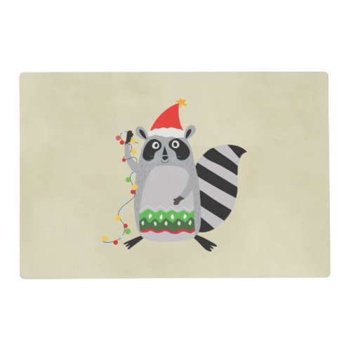 Raccoon In Santa Hat Tangled Up In Xmas Lights Placemat