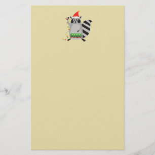 Raccoon In Santa Hat Tangled Up In Xmas Lights Stationery