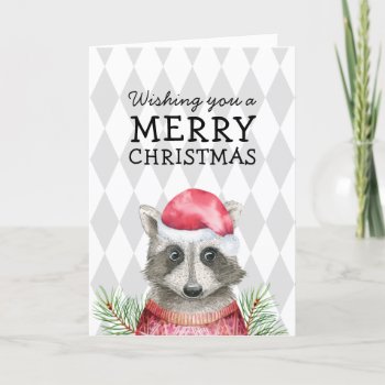 Raccoon In Santa Hat Whimsical Merry Christmas Holiday Card by DP_Holidays at Zazzle