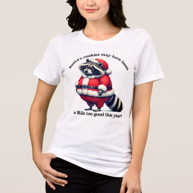 Raccoon in Santa suit enjoys treats Tri-Blend Shirt (Front)