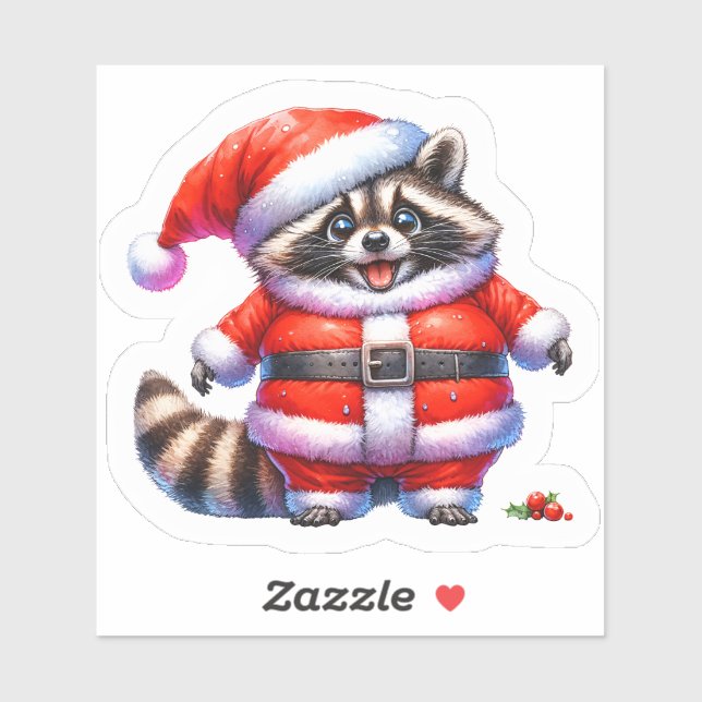 Raccoon in Santa Suit Spreads Joy Sticker (Sheet)