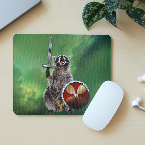 Raccoon In Space Viking Shield Sword Cute Funny Mouse Pad