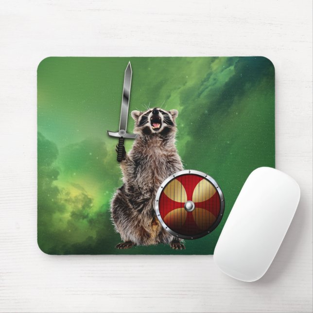 Raccoon In Space Viking Shield Sword Cute Funny Mouse Pad | Zazzle