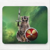 Raccoon In Space Viking Shield Sword Cute Funny Mouse Pad (Front)