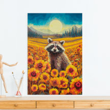 Raccoon in Sunflower Field Canvas Print