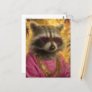 Raccoon in Sunglasses and Gold Chains Postcard
