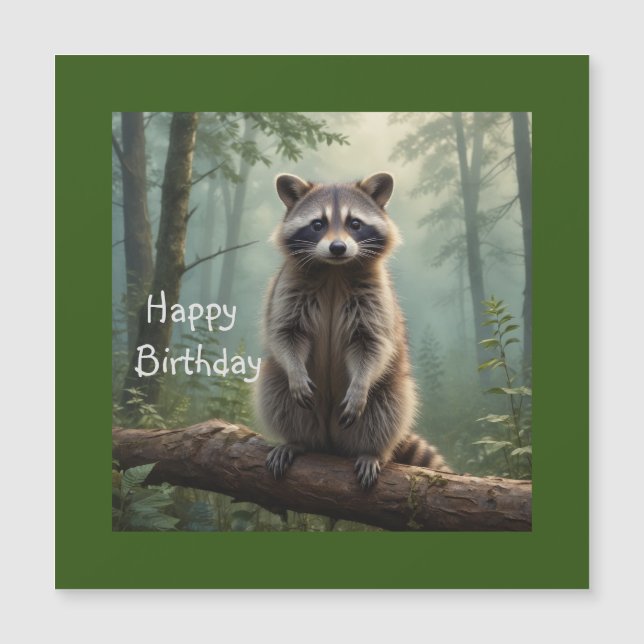 Raccoon in the Forest Magnetic Birthday Card (Front)