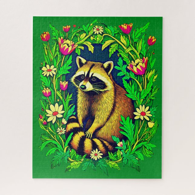 Raccoon in the Middle of Wildflower Garden Jigsaw Puzzle (Vertical)