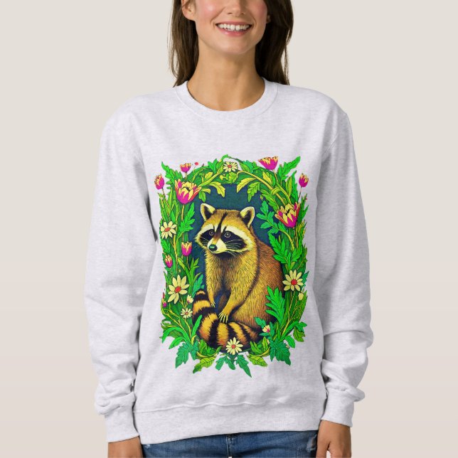 Raccoon in the Middle of Wildflower Garden Sweatshirt (Front)