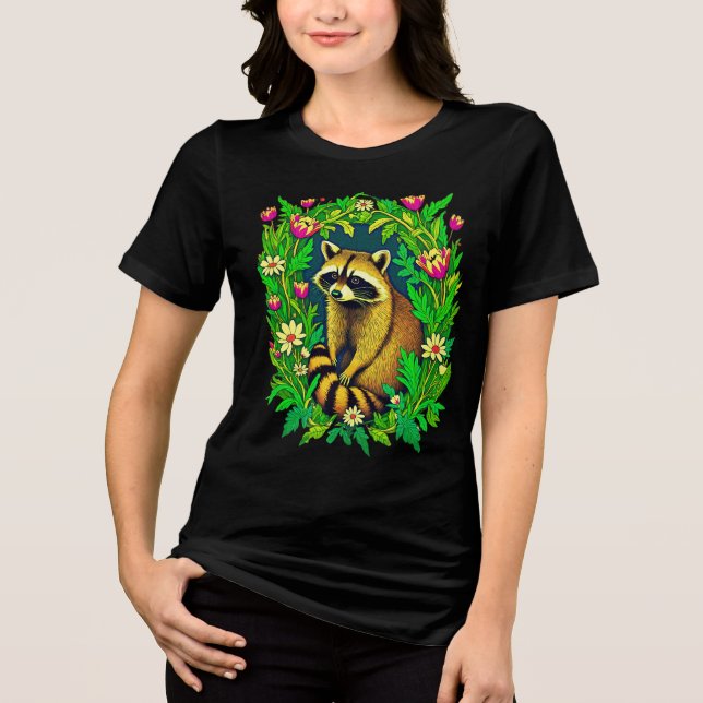 Raccoon in the Middle of Wildflower Garden Tri-Blend Shirt (Front)