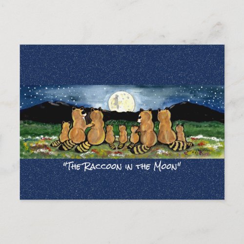 Raccoon in the Moon Whimsical Watercolor Postcard