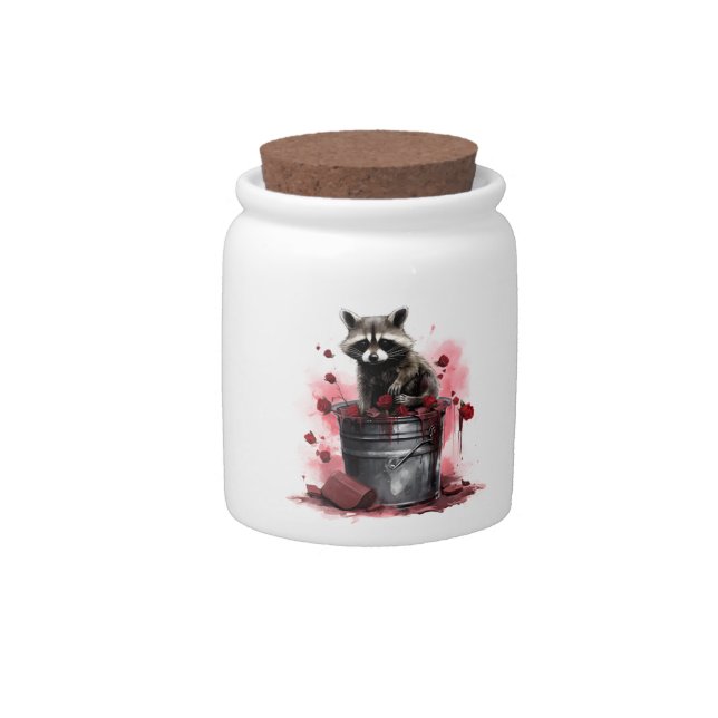 Raccoon in trash bin Valentines day Candy Jar (Front)