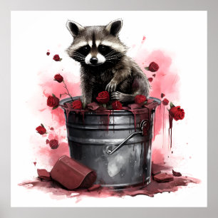 Raccoon in trash bin Valentines day Poster