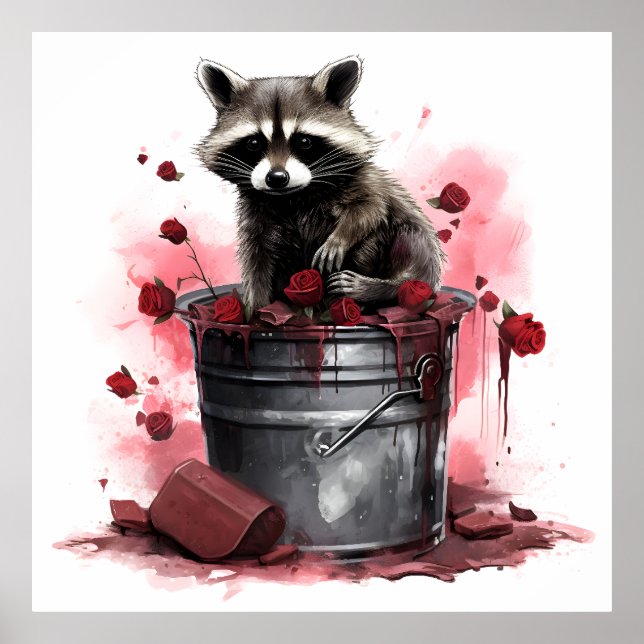 Raccoon in trash bin Valentines day Poster (Front)