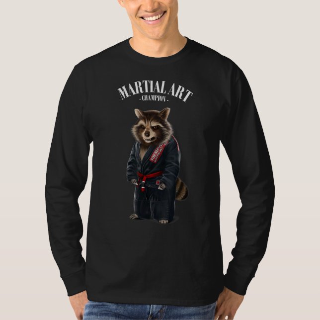 Raccoon Judo Karate Master In Black Judogi T-Shirt (Front)