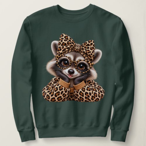 Raccoon Leopard Print Bow Glasses - Adorable Pet Sweatshirt