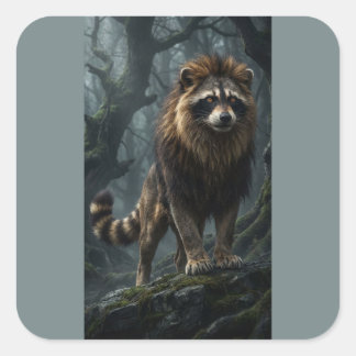 Raccoon Lion Fantasy Creature – Mystical Forest Square Sticker