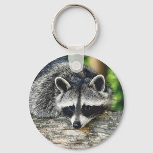 Raccoon Log Wildlife Keychain