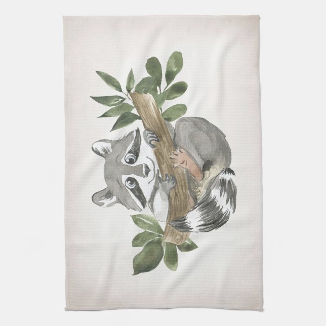 Raccoon Lover Baby Raccoon Nursery Art Kitchen Towel (Vertical)