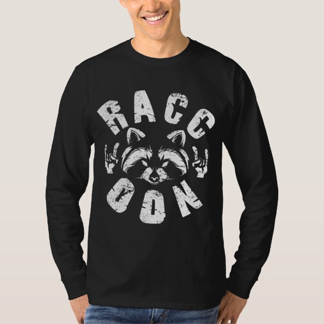 Raccoon Loves Rock Music and Rock Metal T-Shirt (Front)