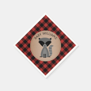 Raccoon Lumberjack Plaid Baby Shower Napkins