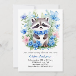 Raccoon Meadow Magic Blue Boy Baby Shower Invitation
