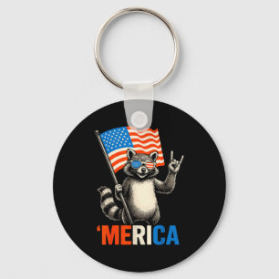 Raccoon merica rock american flag patriotic 4th of keychain