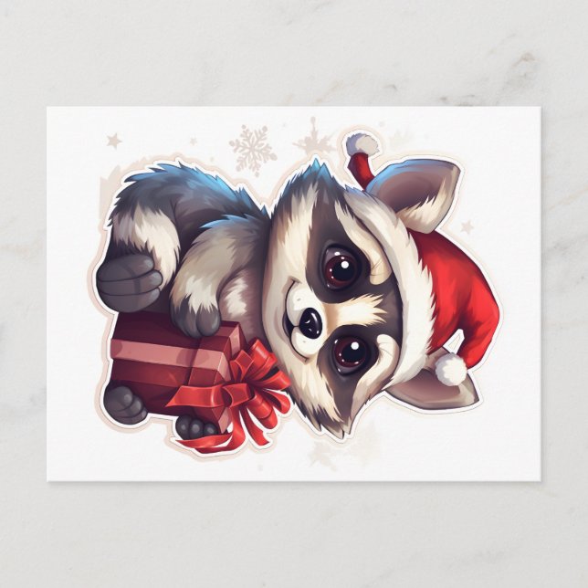 Raccoon  Merry Christmas and Happy New Year Holiday Postcard (Front)