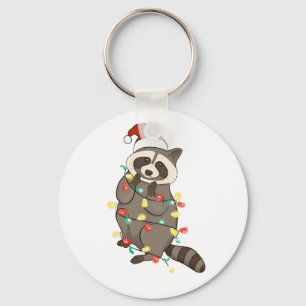 Raccoon Merry Christmas Lights Santa Hat Xmas Snow Keychain