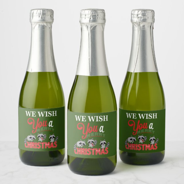 Raccoon Merry Christmas  Sparkling Wine Label (Bottles)
