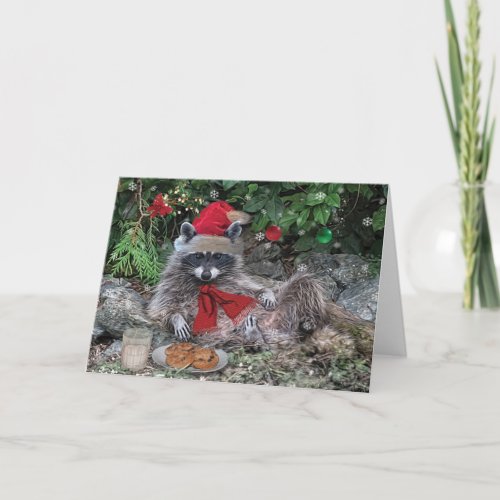 Raccoon Milk and Cookies Christmas Card