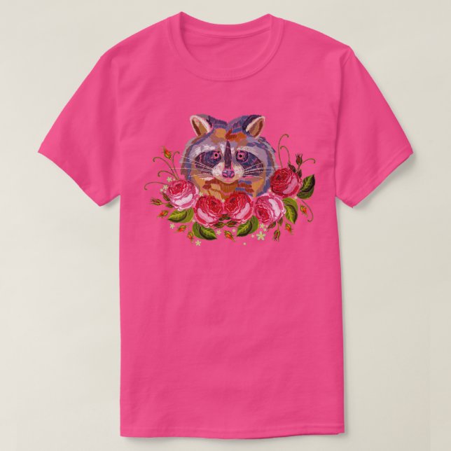Raccoon Nature Flowers T-Shirt (Design Front)