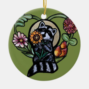Raccoon Nature lovers sunflower art                Ceramic Ornament