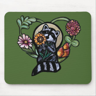 Raccoon Nature lovers sunflower art                Mouse Pad