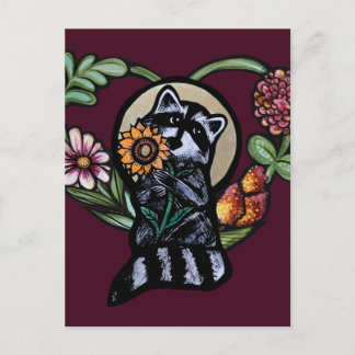 Raccoon Nature lovers sunflower art                Postcard