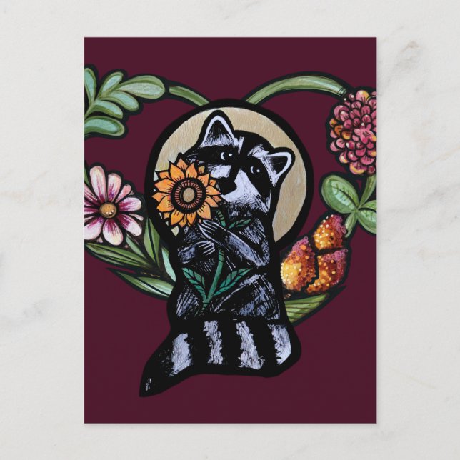 Raccoon Nature lovers sunflower art                Postcard (Front)