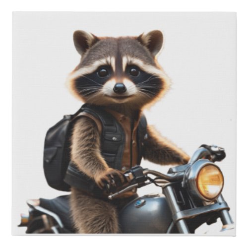 Raccoon on a bike faux canvas print