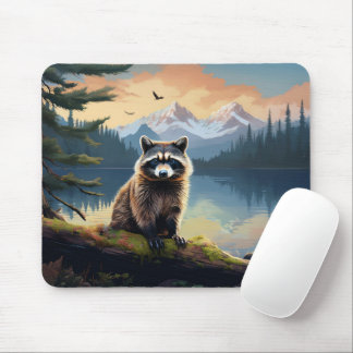 Raccoon on a Log Woodland Lake Mouse Pad