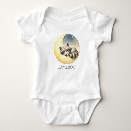 Raccoon on a Moon Adorable Funny Custom Name Baby Baby Bodysuit