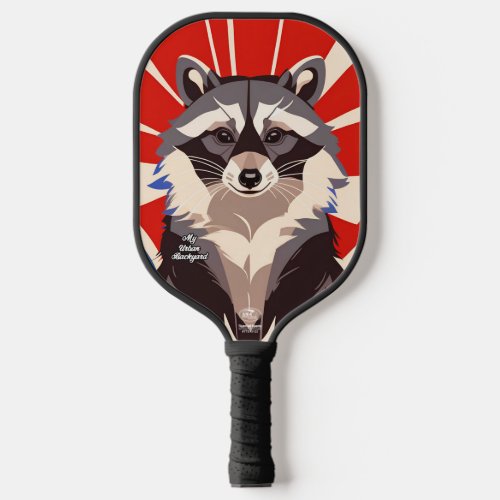 Raccoon on Art Deco Rays Pickleball Paddle