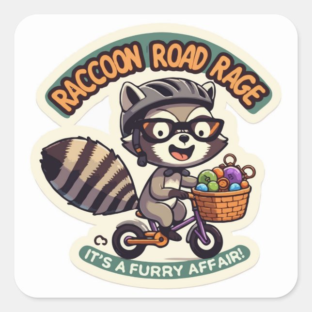 Raccoon on Bicycle doing a Road Rage Square Sticker (Front)